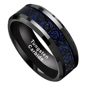 Mens Tungsten Wedding Band 8mm. Celtic Wedding Bands Black Dark Blue Resin Inlay